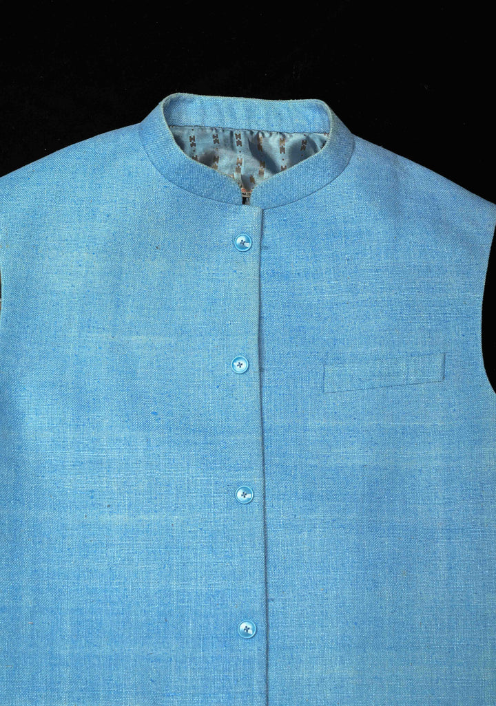 Size  : Men's Pastel Blue Jute Silk Nehru Jacket / Waistcoat