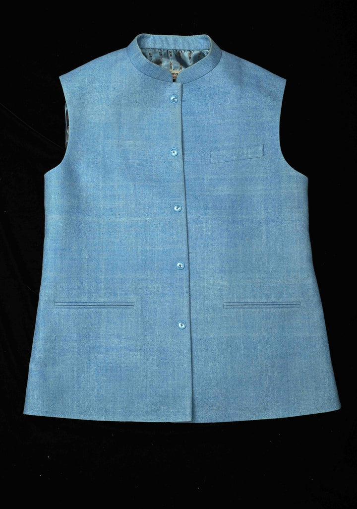 Size  : Men's Pastel Blue Jute Silk Nehru Jacket / Waistcoat