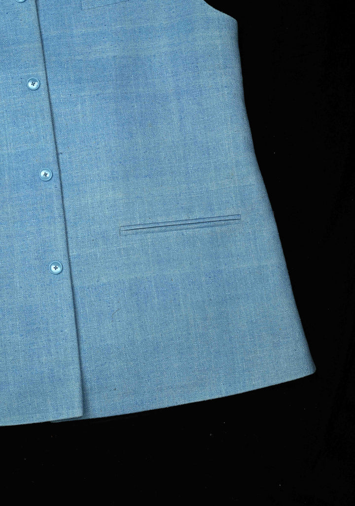 Size  : Men's Pastel Blue Jute Silk Nehru Jacket / Waistcoat