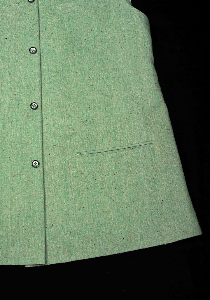 Size 44 : Men's Mint Green Jute Silk Nehru Jacket / Waistcoat