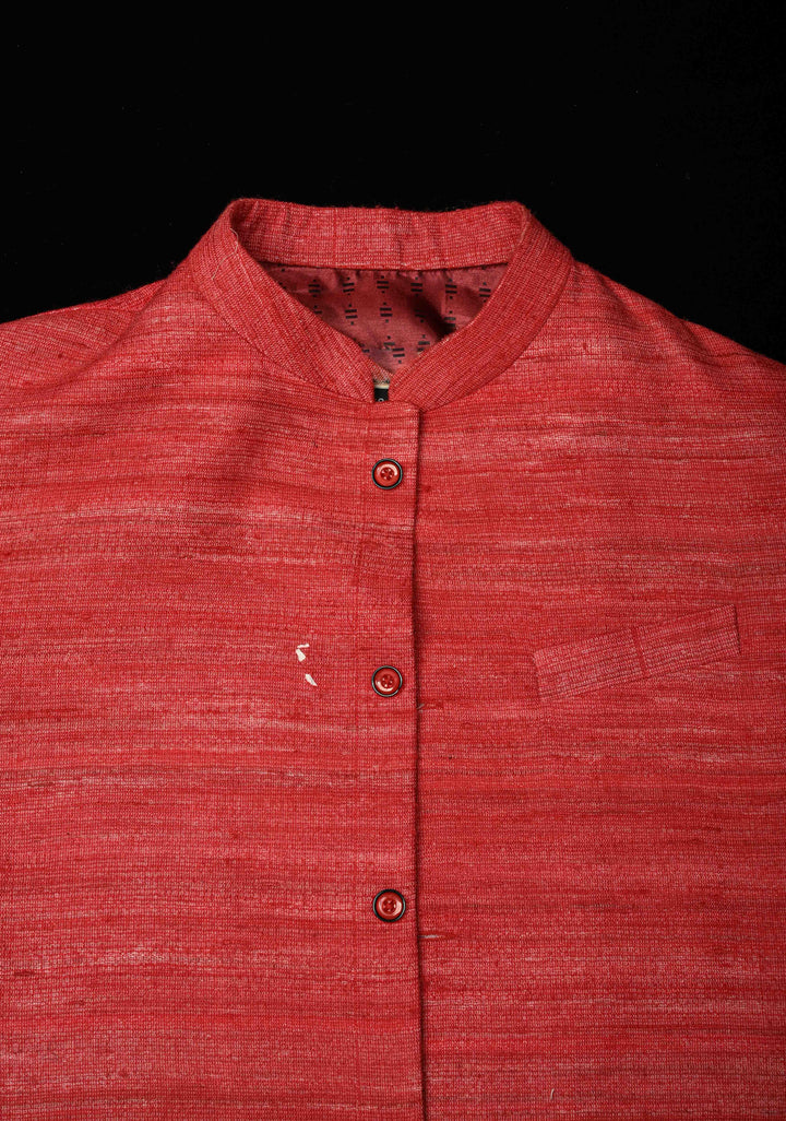 Size 40 : Brick Red Men's Jute Silk Nehru Jacket / Waistcoat