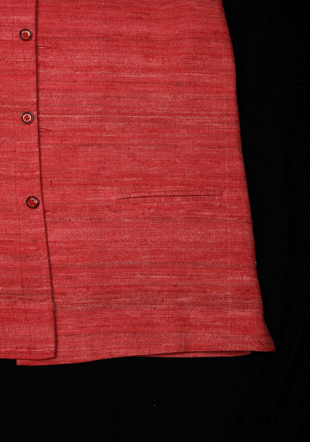 Size 40 : Brick Red Men's Jute Silk Nehru Jacket / Waistcoat