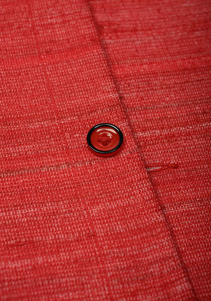 Size 40 : Brick Red Men's Jute Silk Nehru Jacket / Waistcoat