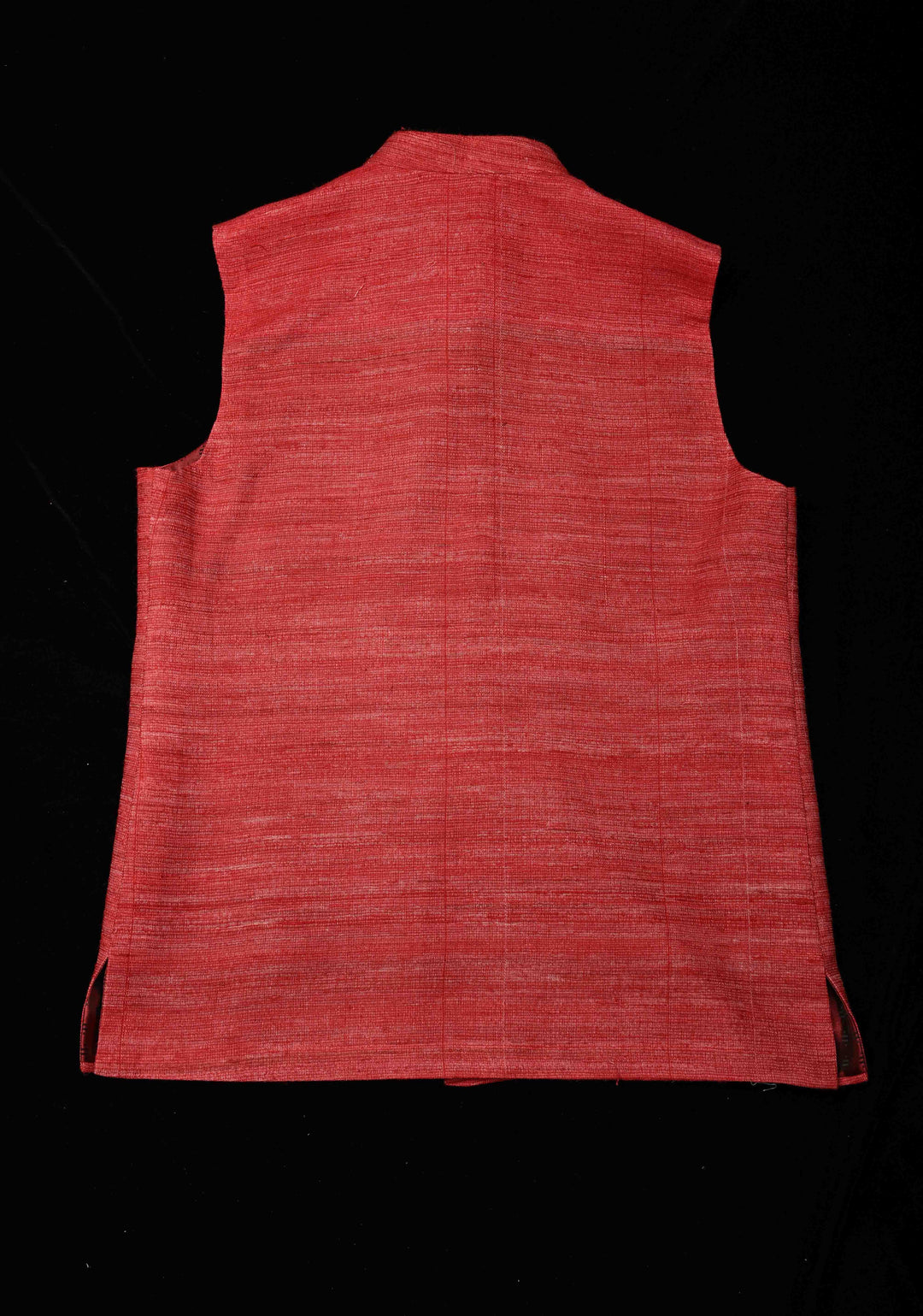 Size 40 : Brick Red Men's Jute Silk Nehru Jacket / Waistcoat