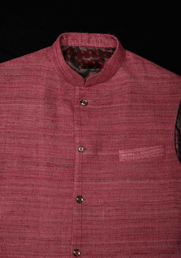 Size 42 : Dusty Plum Men's Jute Silk Nehru Jacket / Waistcoat