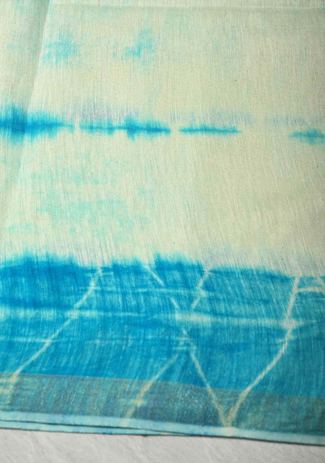 White-Blue Eri Silk Saree With Shibori Dye and Muted Minimal Zari Border | SILK MARK CERTIFIED