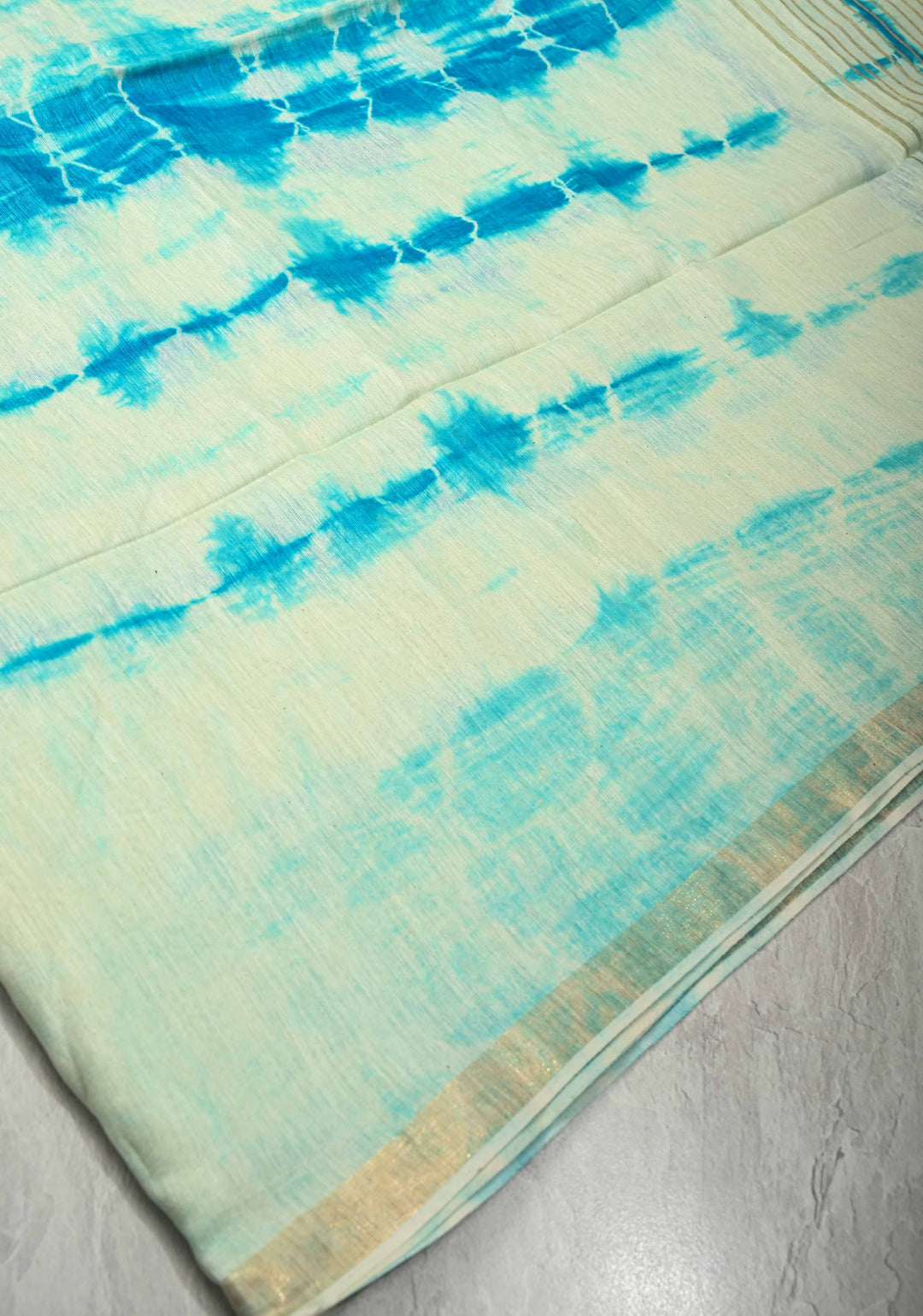 White-Blue Eri Silk Saree With Shibori Dye and Muted Minimal Zari Border | SILK MARK CERTIFIED