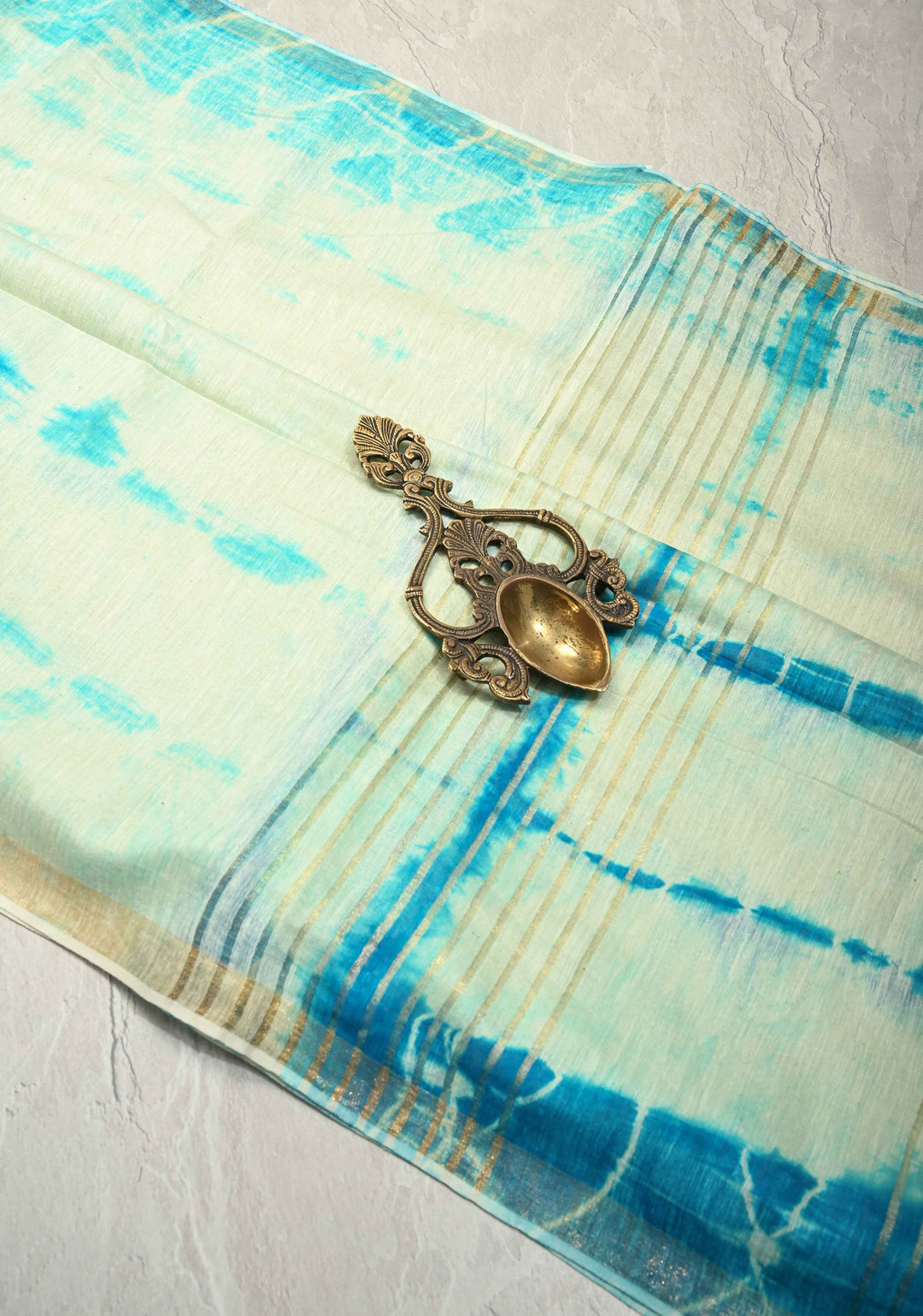 White-Blue Eri Silk Saree With Shibori Dye and Muted Minimal Zari Border | SILK MARK CERTIFIED