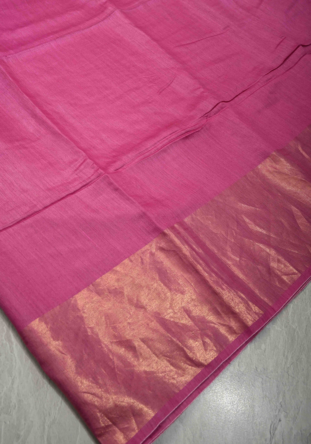 Raspberry Pink Eri Silk Saree with Muted Wide Zari Border and Tassels | SILK MARK CERTIFIED