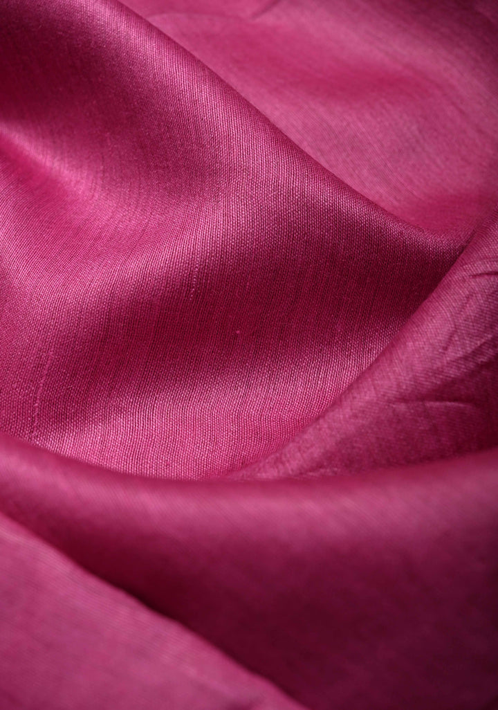 Raspberry Pink Eri Silk Saree with Muted Wide Zari Border and Tassels | SILK MARK CERTIFIED