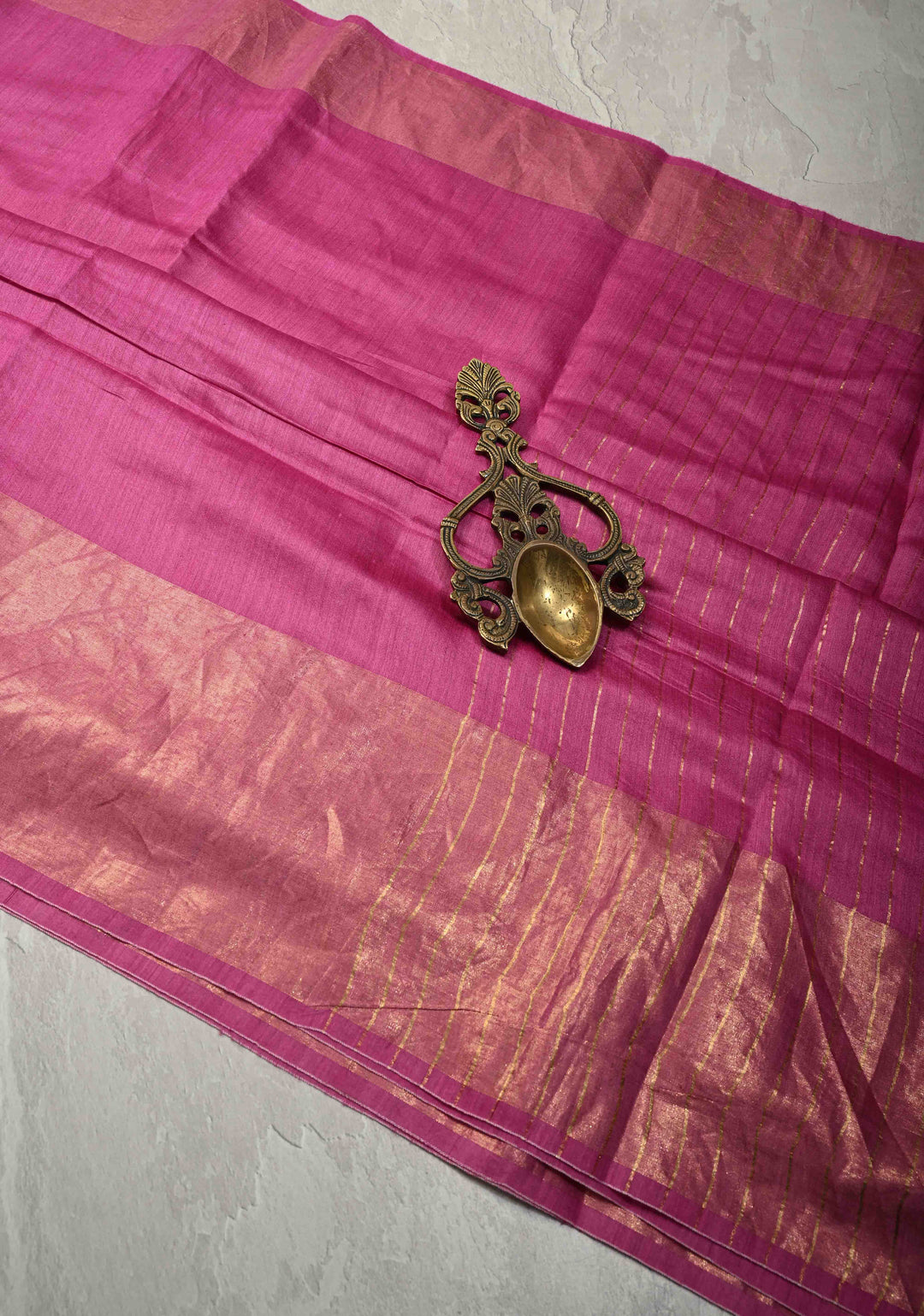 Raspberry Pink Eri Silk Saree with Muted Wide Zari Border and Tassels | SILK MARK CERTIFIED
