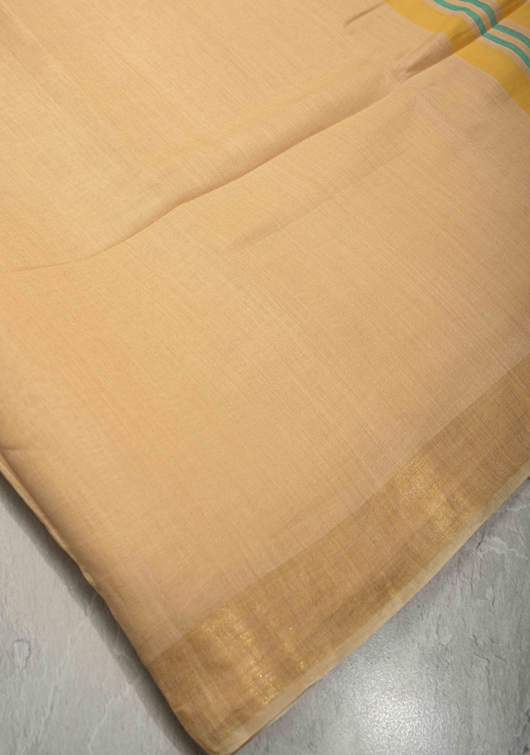 Beige Ahimsa Silk Saree with Muted Zari Border and Long Tassels | SILK MARK CERTIFIED | SHOBITAM