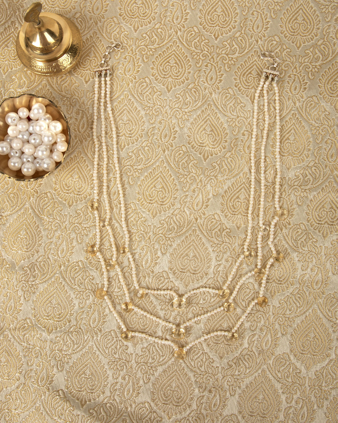 Kanak Lehar – Citrine & Pearl 3 Layer Mala | SHOBITAM