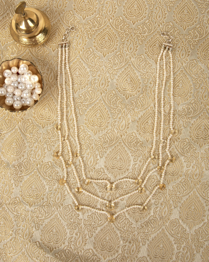 Kanak Lehar – Citrine & Pearl 3 Layer Mala | SHOBITAM