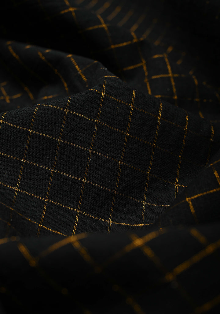 Vidya Balan Special - Black and Gold Madurai Cotton Saree with Zari Checks and Extra Wide Border