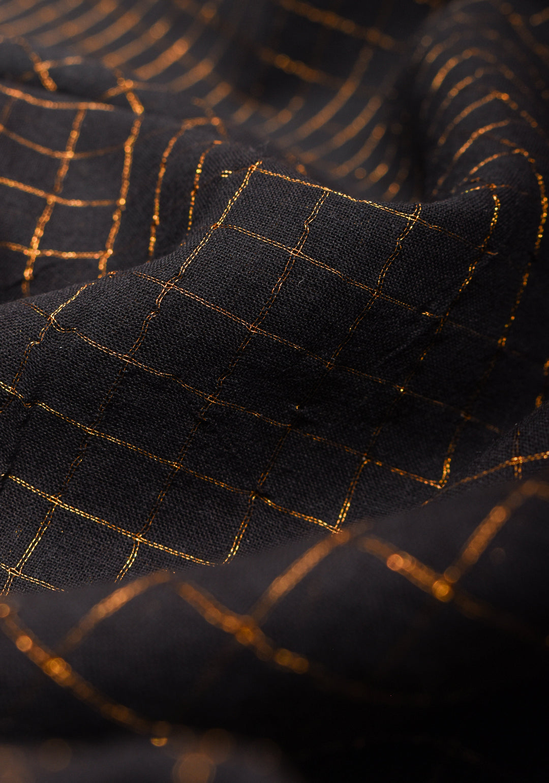 Vidya Balan Special - Black and Gold Madurai Cotton Saree with Zari Checks and Extra Wide Border