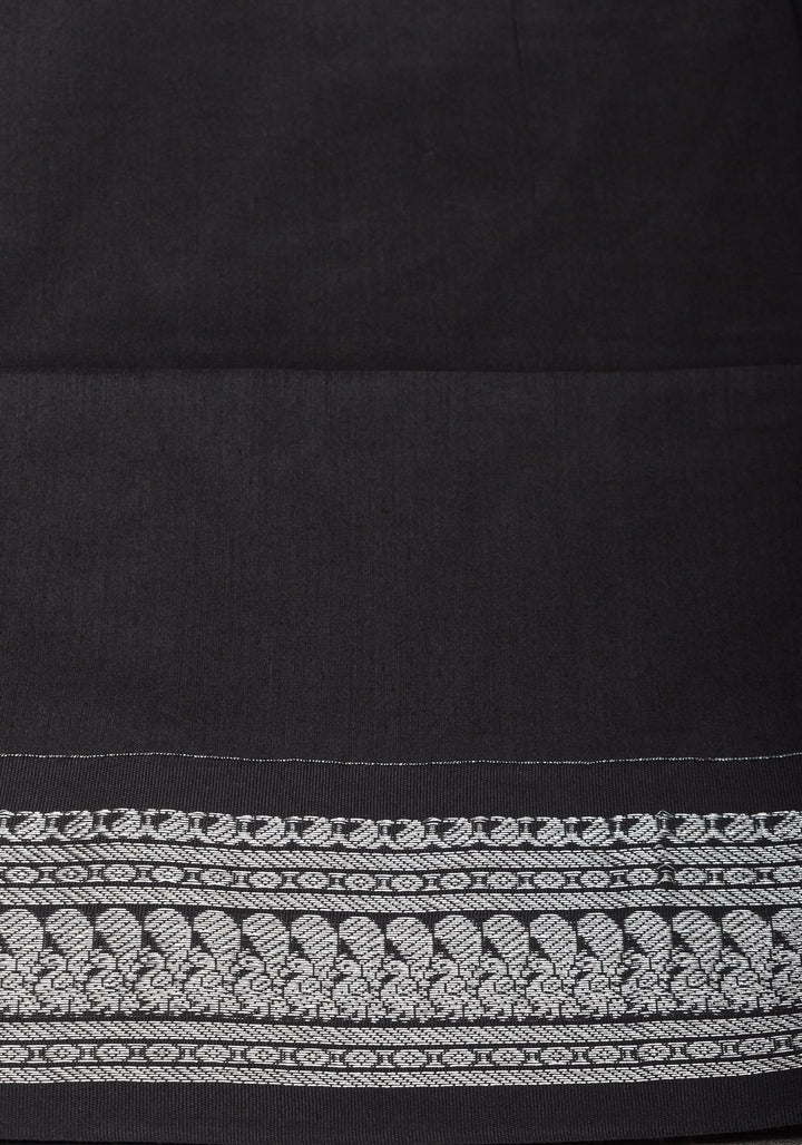 Cotton Silk Saree in Black  with Silver  borders