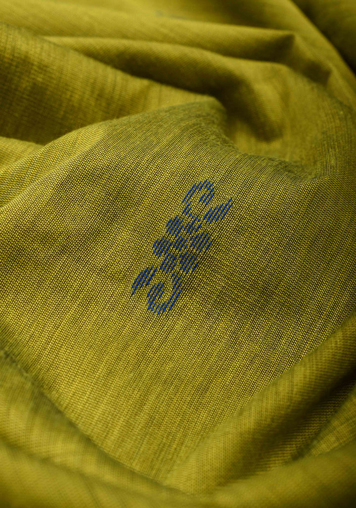 Moss Green Venkatagiri Cotton Silk Saree with Resham Buttas and Contrast Blue Zari Border