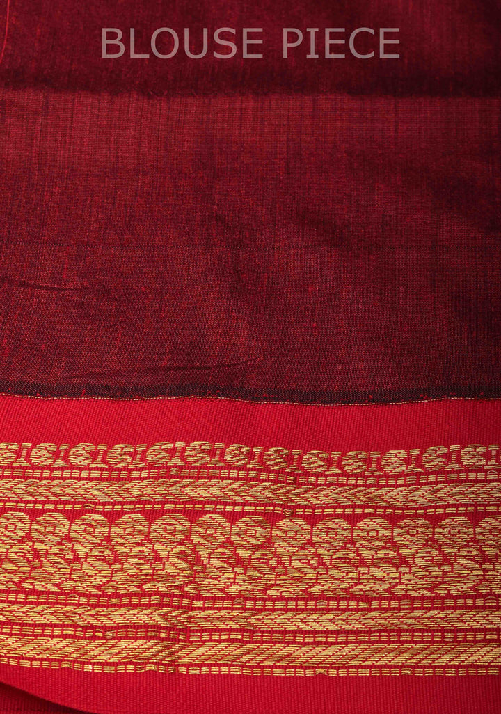 Black Cotton Silk Saree with Maroon Contrast Zari Border and Pallu
