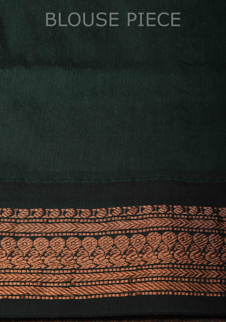 Orange Cotton Silk Saree with Green Contrast Borders and Pallu