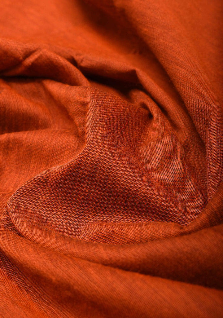 Orange Cotton Silk Saree with Green Contrast Borders and Pallu