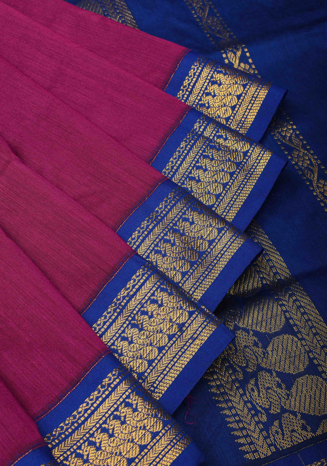 Magenta Venkatagiri Cotton Silk Saree with Contrast Zari Border