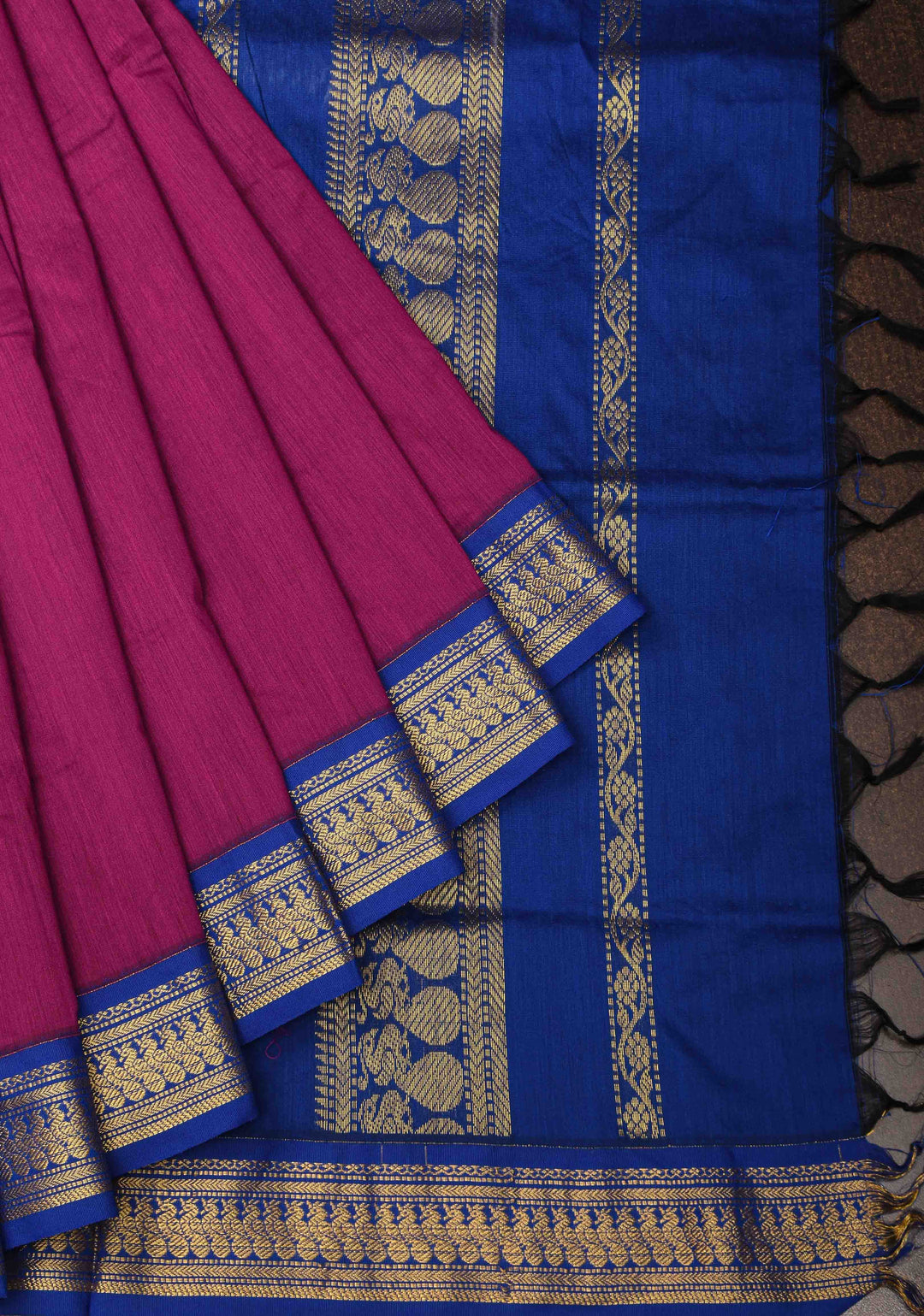 Magenta Venkatagiri Cotton Silk Saree with Contrast Zari Border