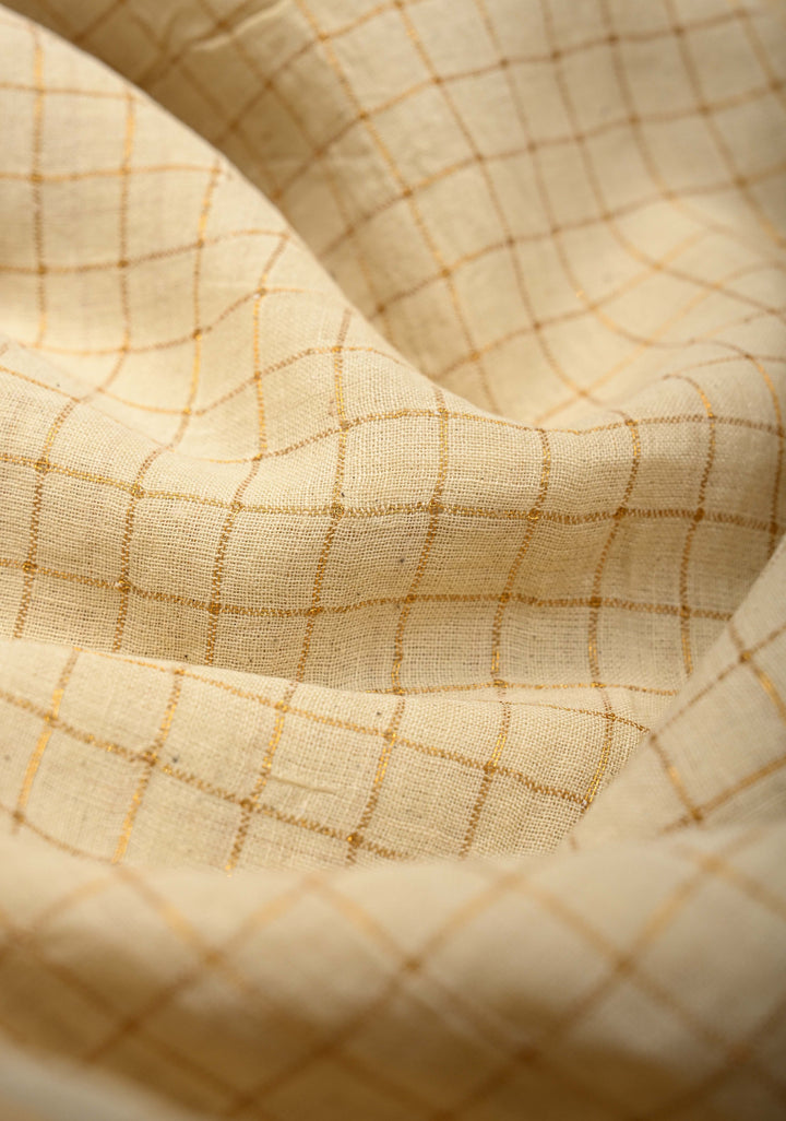 Off White Zari Checks Madurai Cotton Saree with Peacock Wide Contrast Zari border ,No Blouse Piece