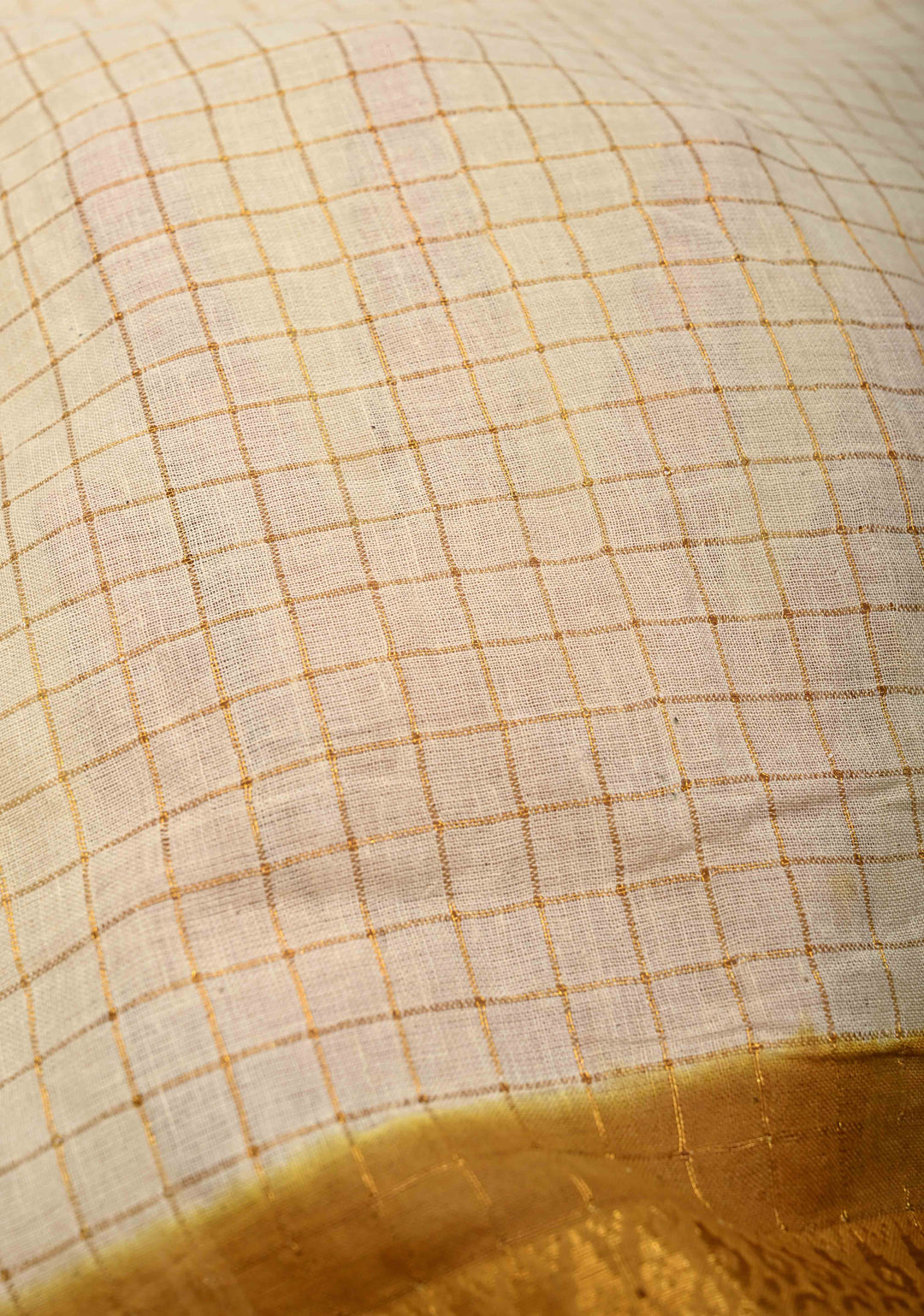 Off White Zari Checks Madurai Cotton Saree with Peacock Wide Contrast Zari border ,No Blouse Piece