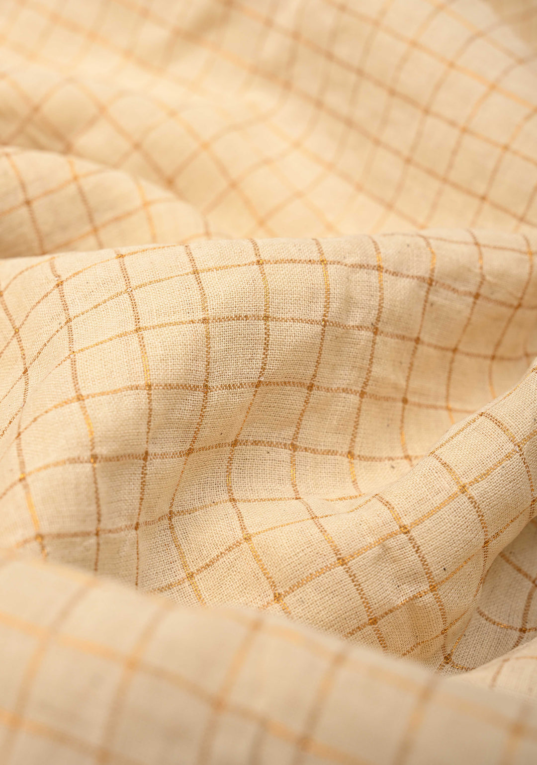 Off white Zari Checks Madurai Cotton Saree with Peacock Wide Zari border ,No Blouse Piece