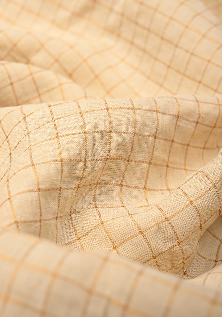 Off white Zari Checks Madurai Cotton Saree with Peacock Wide Zari border ,No Blouse Piece