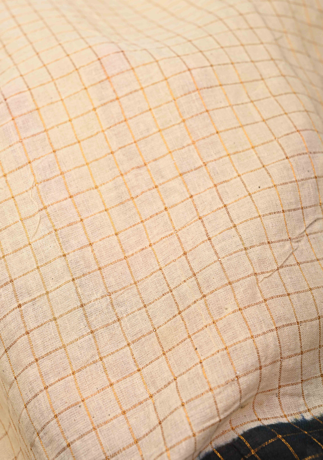 Off white Zari Checks Madurai Cotton Saree with Peacock Wide Zari border ,No Blouse Piece