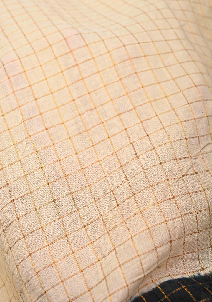 Off white Zari Checks Madurai Cotton Saree with Peacock Wide Zari border ,No Blouse Piece