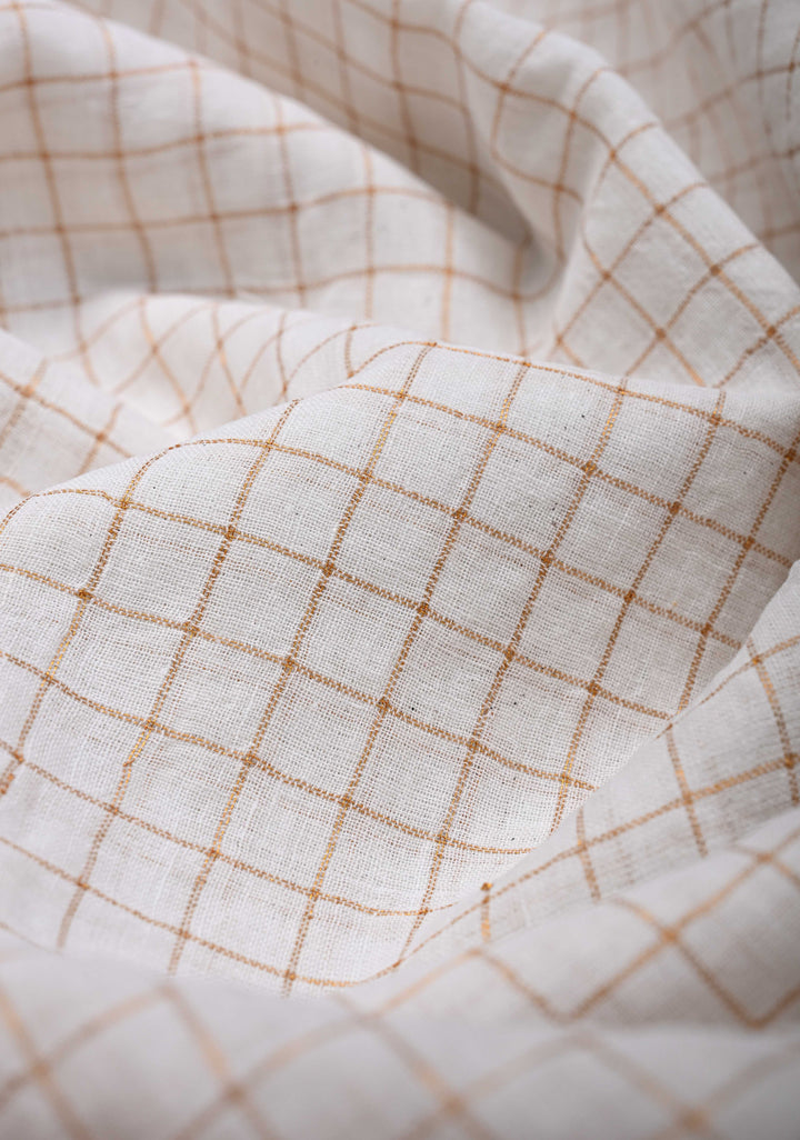 Zari Checks Madurai Cotton Saree in Off white with Peach Wide Zari border,No Blouse Piece