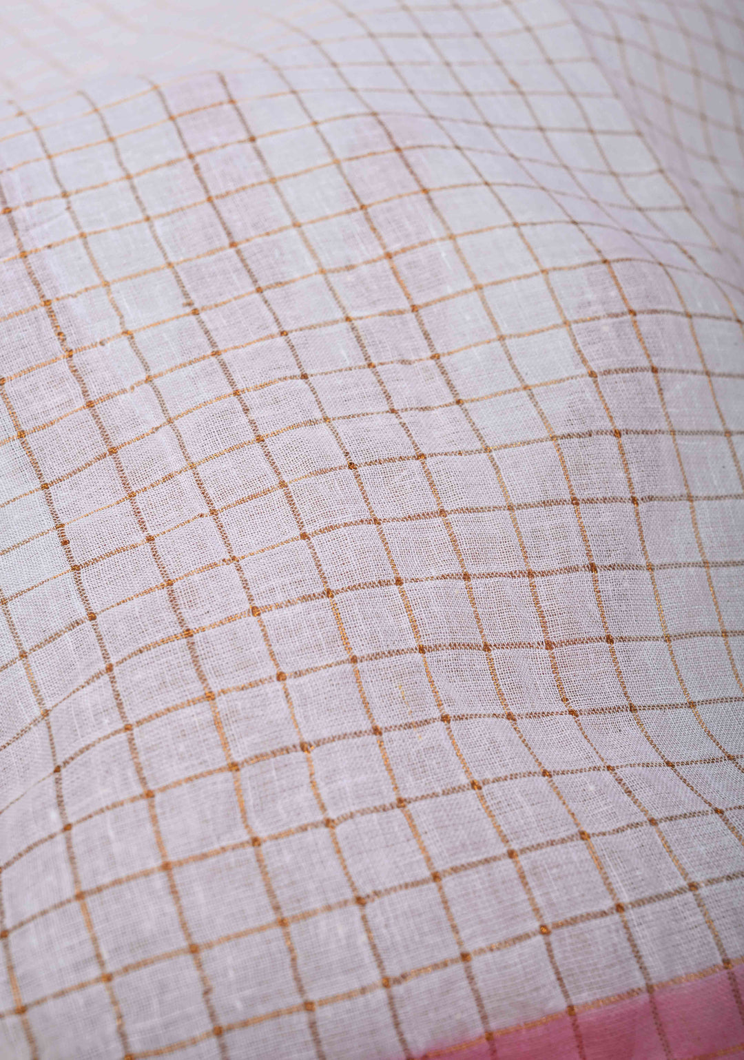 Zari Checks Madurai Cotton Saree in Off white with Peach Wide Zari border,No Blouse Piece