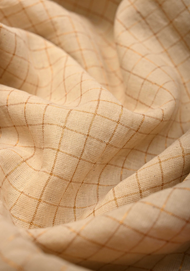 Cream Zari Checks Madurai Cotton Saree with annapakshi Wide Zari border ,No Blouse Piece