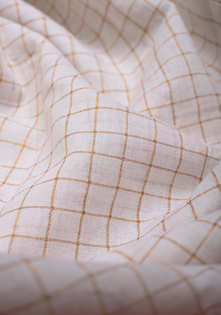 Madurai Cotton Saree in Off White with Zari Checks and Contrast Zari Borders, No Blouse Piece