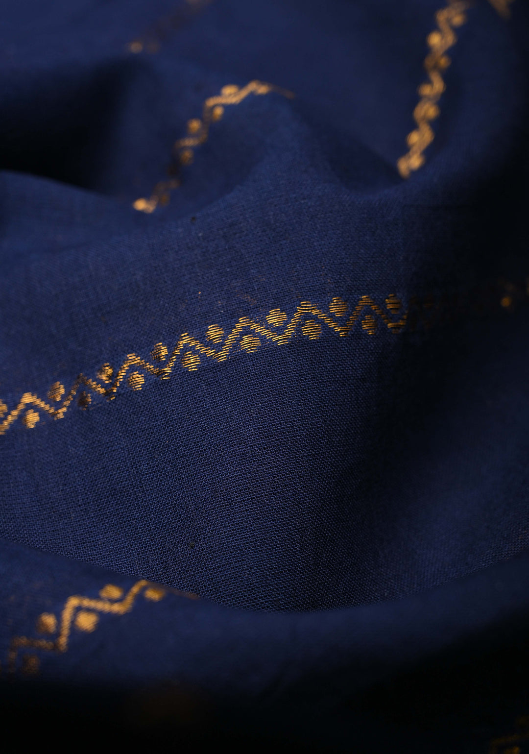 Navy Blue Veldhari Zari Stripes Saree on Pure Madurai Cotton, No blouse Piece