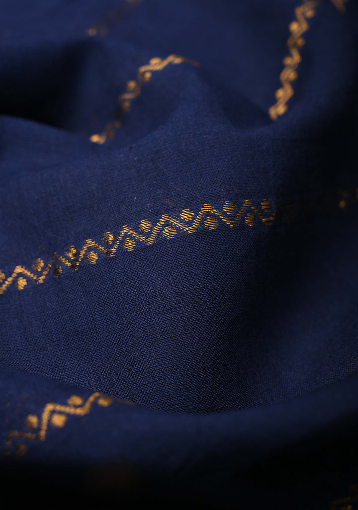 Navy Blue Veldhari Zari Stripes Saree on Pure Madurai Cotton, No blouse Piece