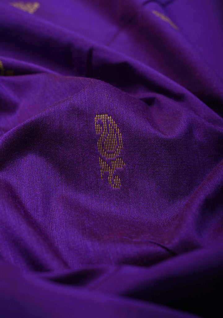 Purple Iris Venkatagiri Cotton Silk Saree with Resham Buttas and Contrast Pink Zari Border