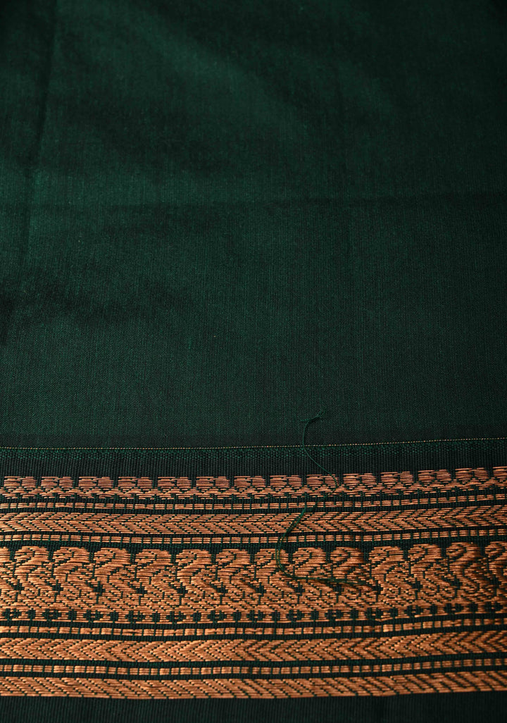 Dark Maue Cotton Silk Saree with Resham Butta and Green Zari Borders and Pallu