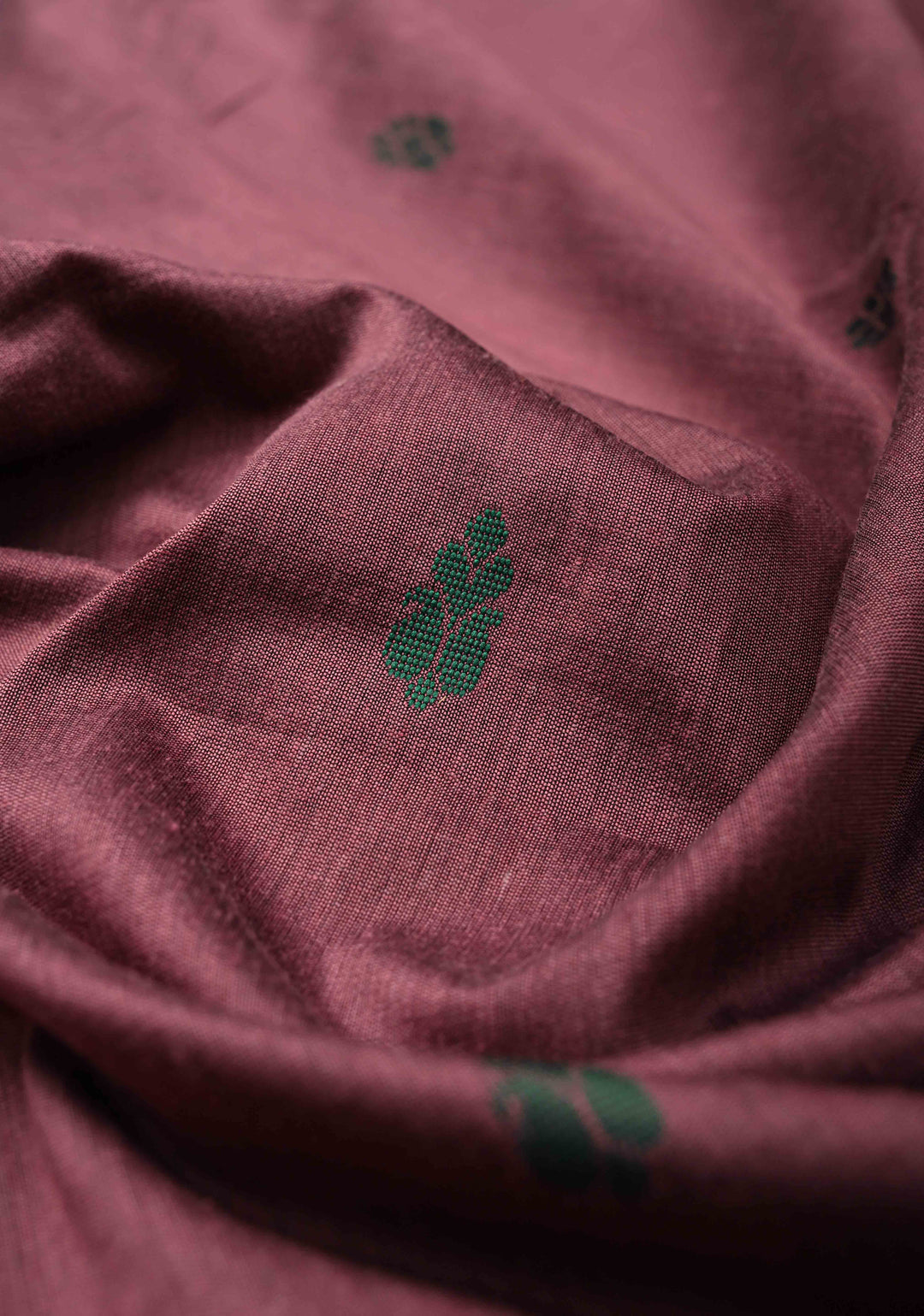 Dark Maue Cotton Silk Saree with Resham Butta and Green Zari Borders and Pallu