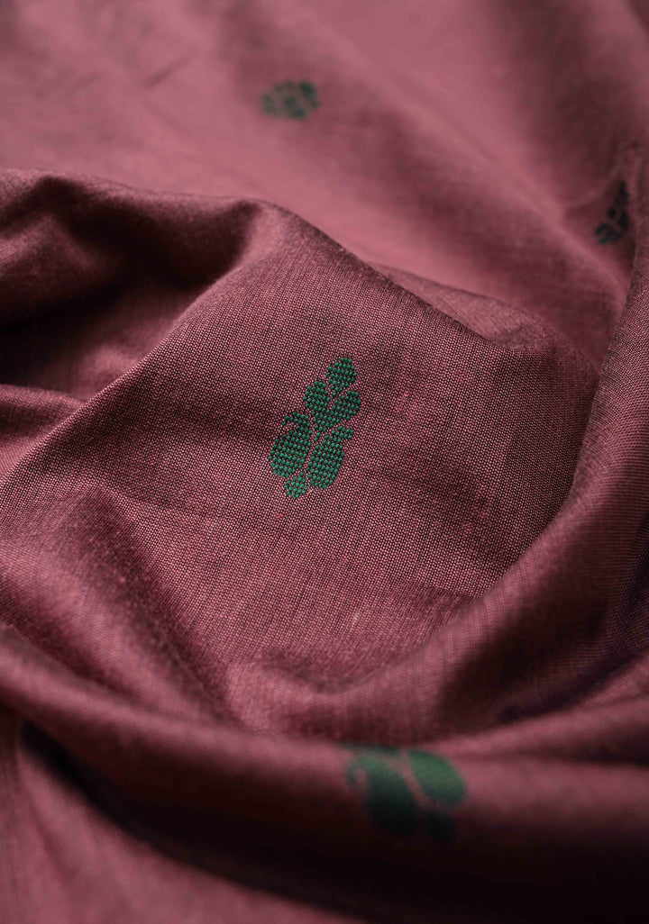 Dark Maue Cotton Silk Saree with Resham Butta and Green Zari Borders and Pallu