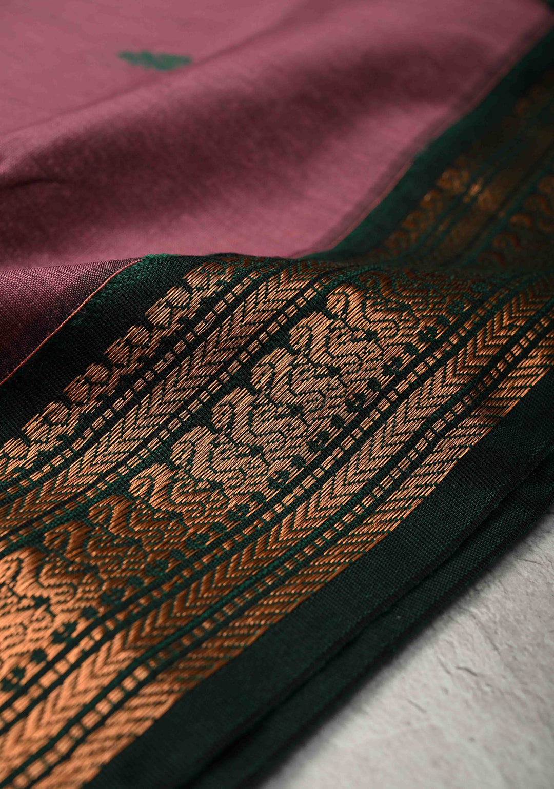 Dark Maue Cotton Silk Saree with Resham Butta and Green Zari Borders and Pallu