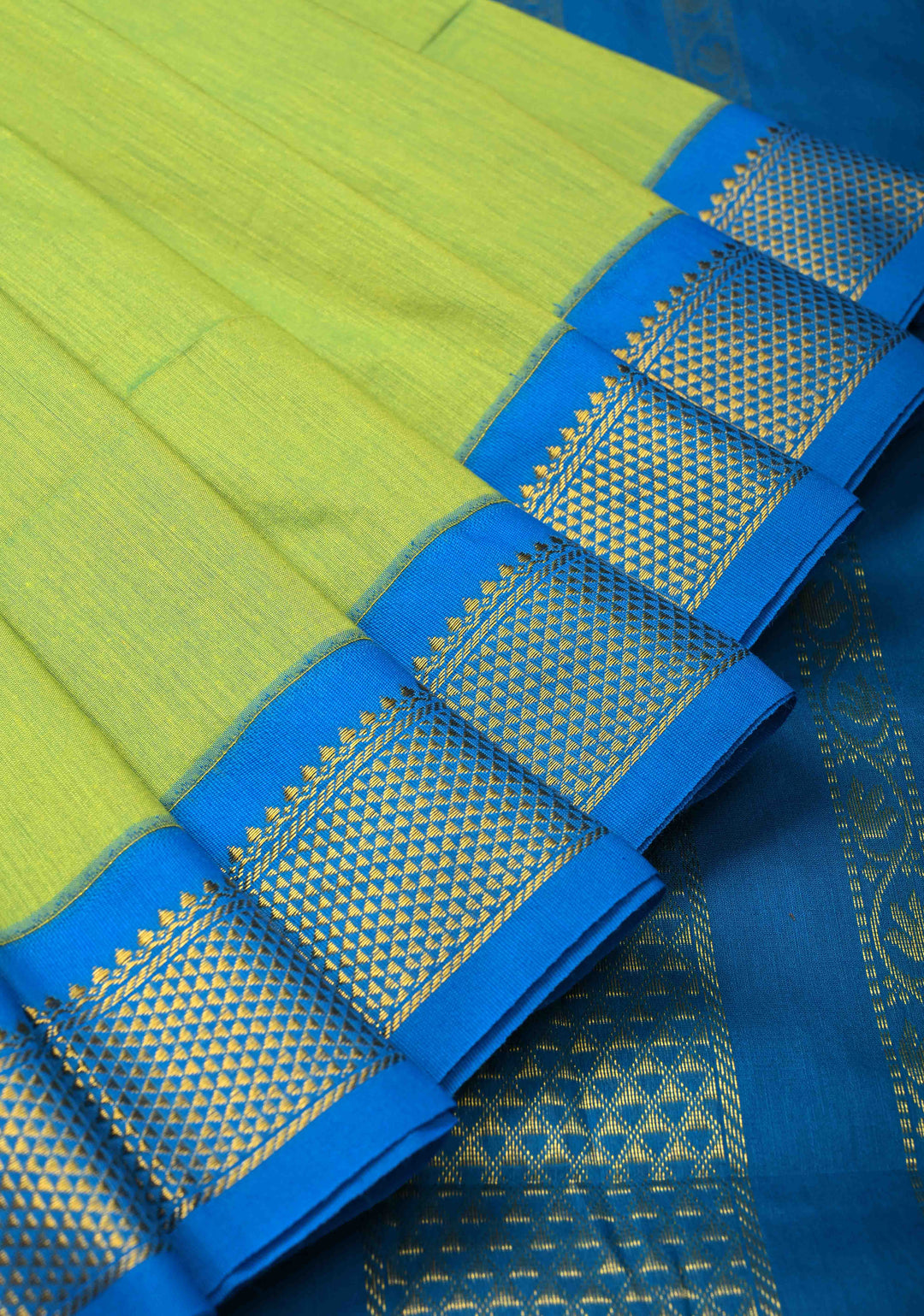 Electric Green Venkatagiri Cotton Silk Saree with Zari Border | SHOBITAM
