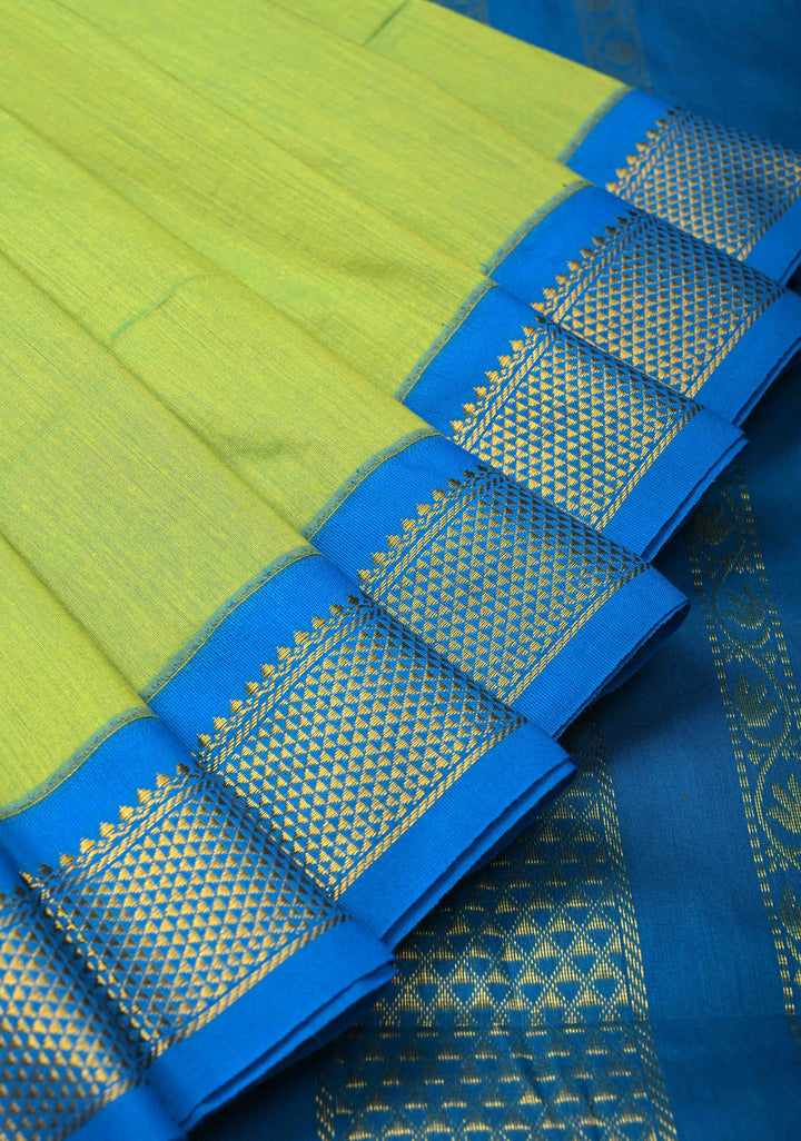 Electric Green Venkatagiri Cotton Silk Saree with Zari Border | SHOBITAM