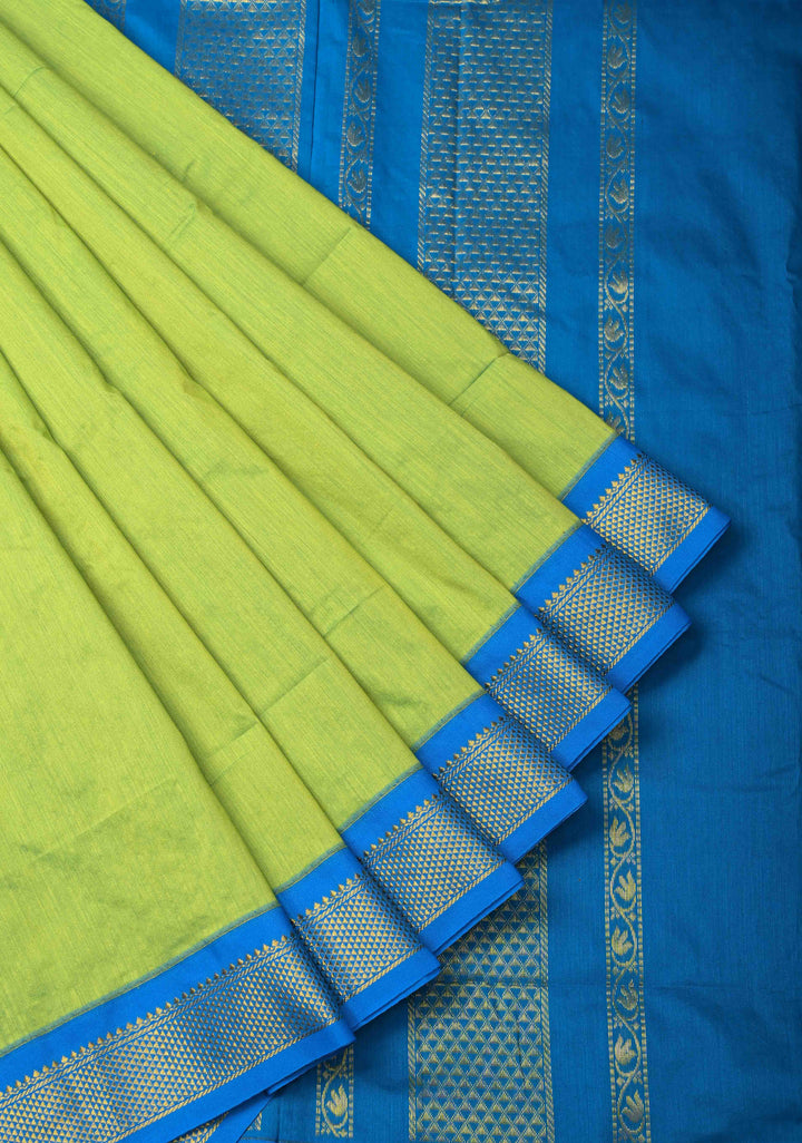 Electric Green Venkatagiri Cotton Silk Saree with Zari Border | SHOBITAM