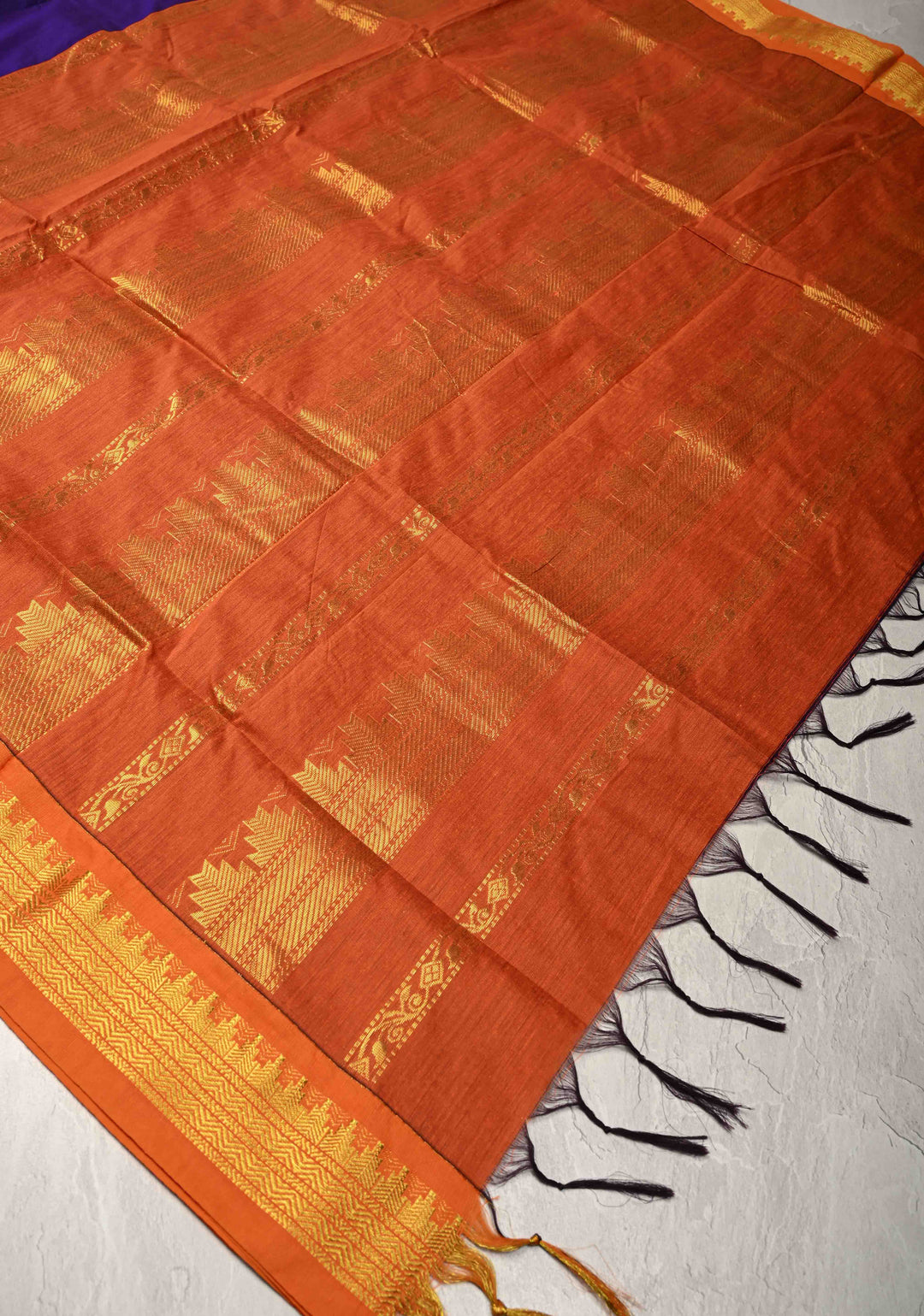 Ink Purple Venkatagiri Cotton Silk Saree with Contrast Zari Border