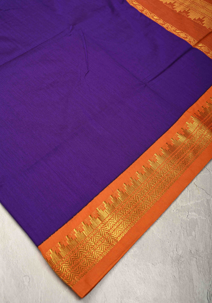 Ink Purple Venkatagiri Cotton Silk Saree with Contrast Zari Border