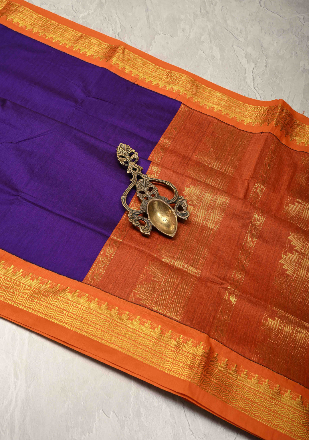 Ink Purple Venkatagiri Cotton Silk Saree with Contrast Zari Border